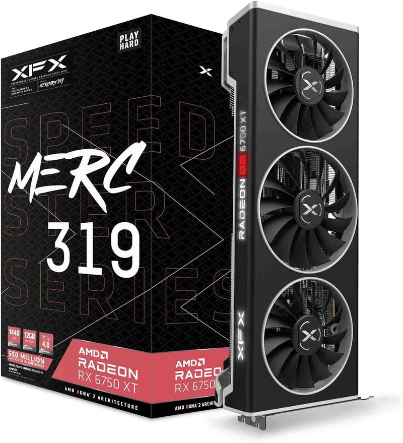 XFX بطاقة الرسوميات للألعاب Speedster MERC319 Radeon RX 6750XT سوداء بسعة 12GB GDDR6 HDMI 3xDP، AMD RDNA 2 RX-675XYTBDP - Image 1